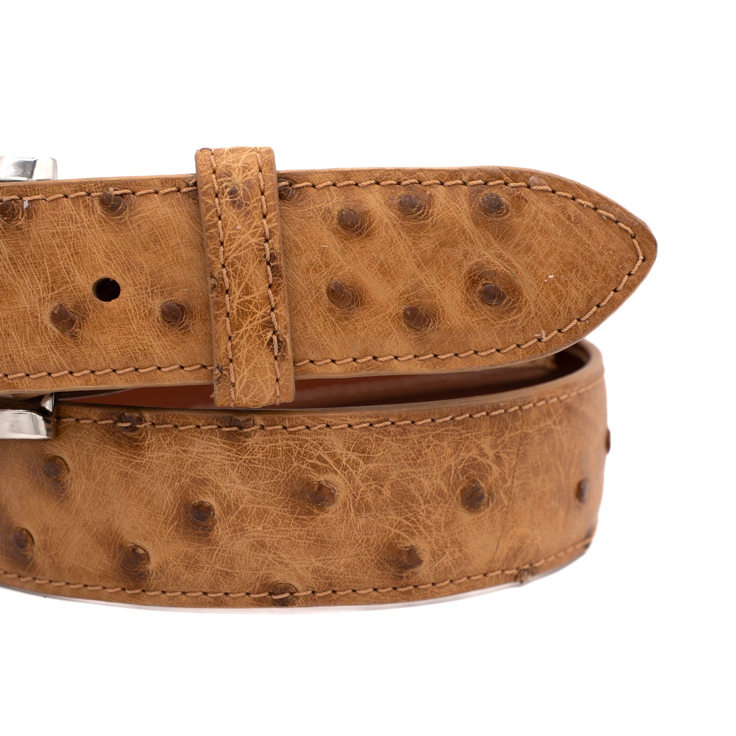 Tan Bruciato Full Quill Ostrich Leather Belt