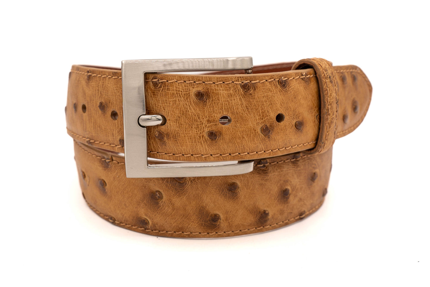 Tan Bruciato Full Quill Ostrich Leather Belt