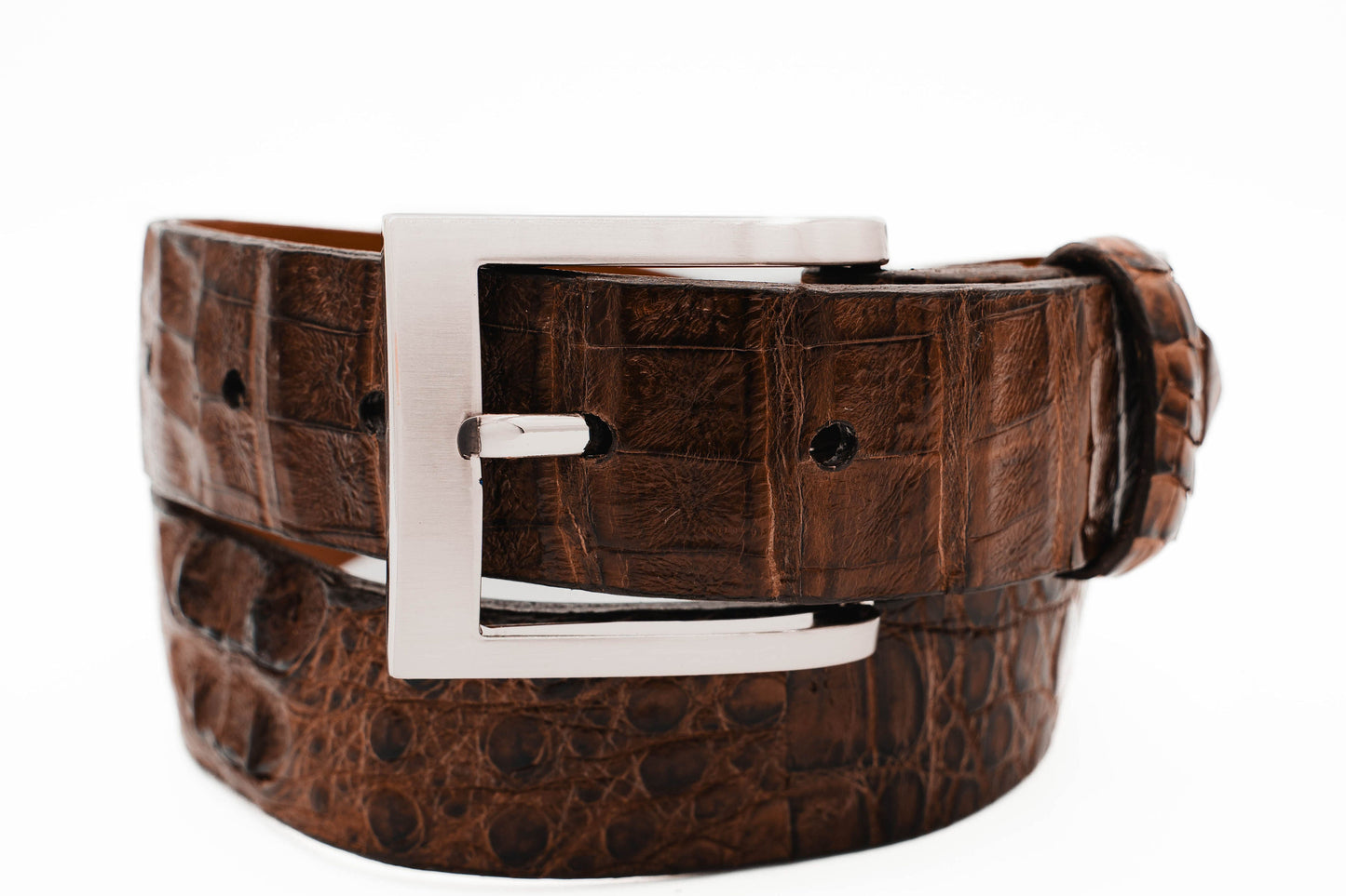 Hornback Cigar Brown Caiman Crocodile Leather Belt