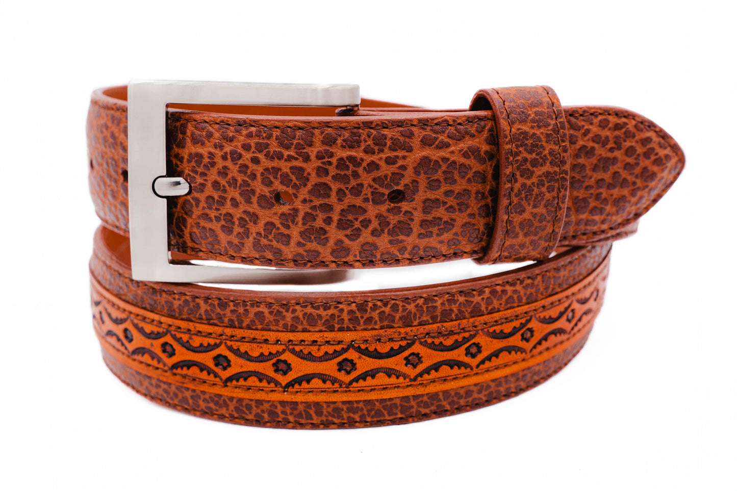 Santa Fe Cognac American Bison Leather Belt