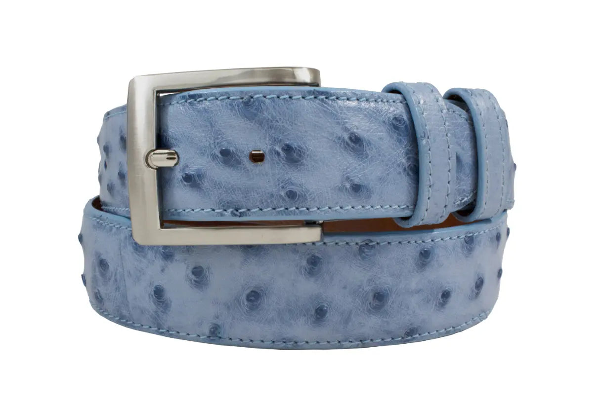 Denim Bruciato Full Quill Ostrich Leather Belt