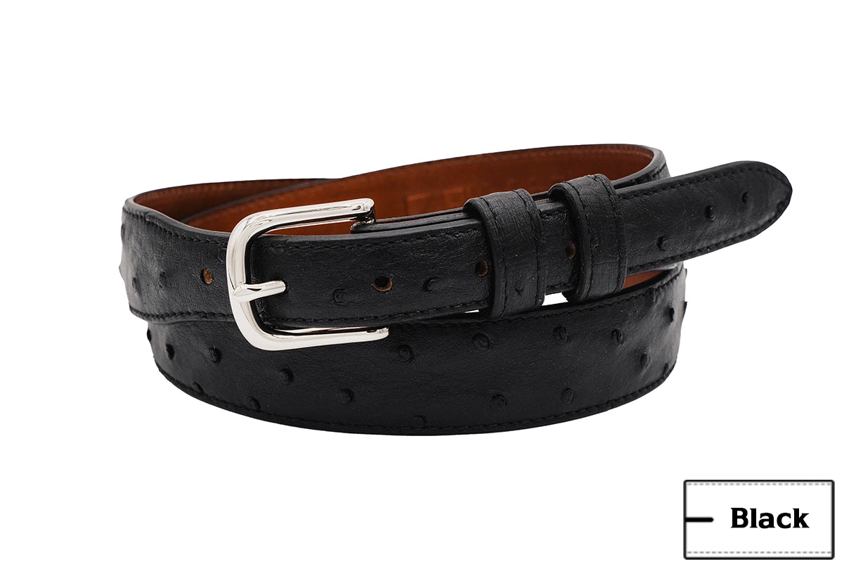 Black Full Quill Ostrich Leather Tapered Belt