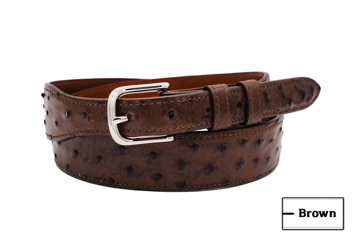 Brown Full Quill Ostrich Leather Tapered Belt