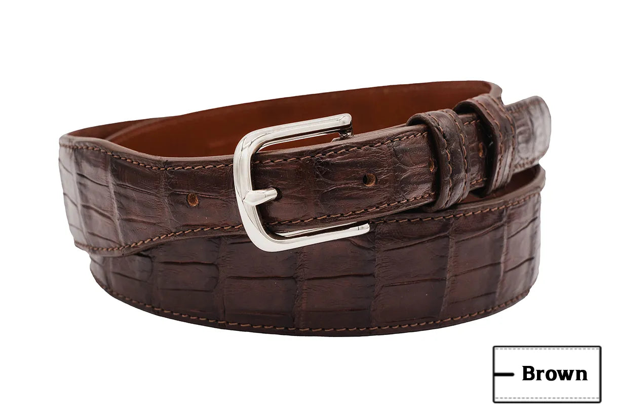 Brown Alligator Leather Tapered Belt