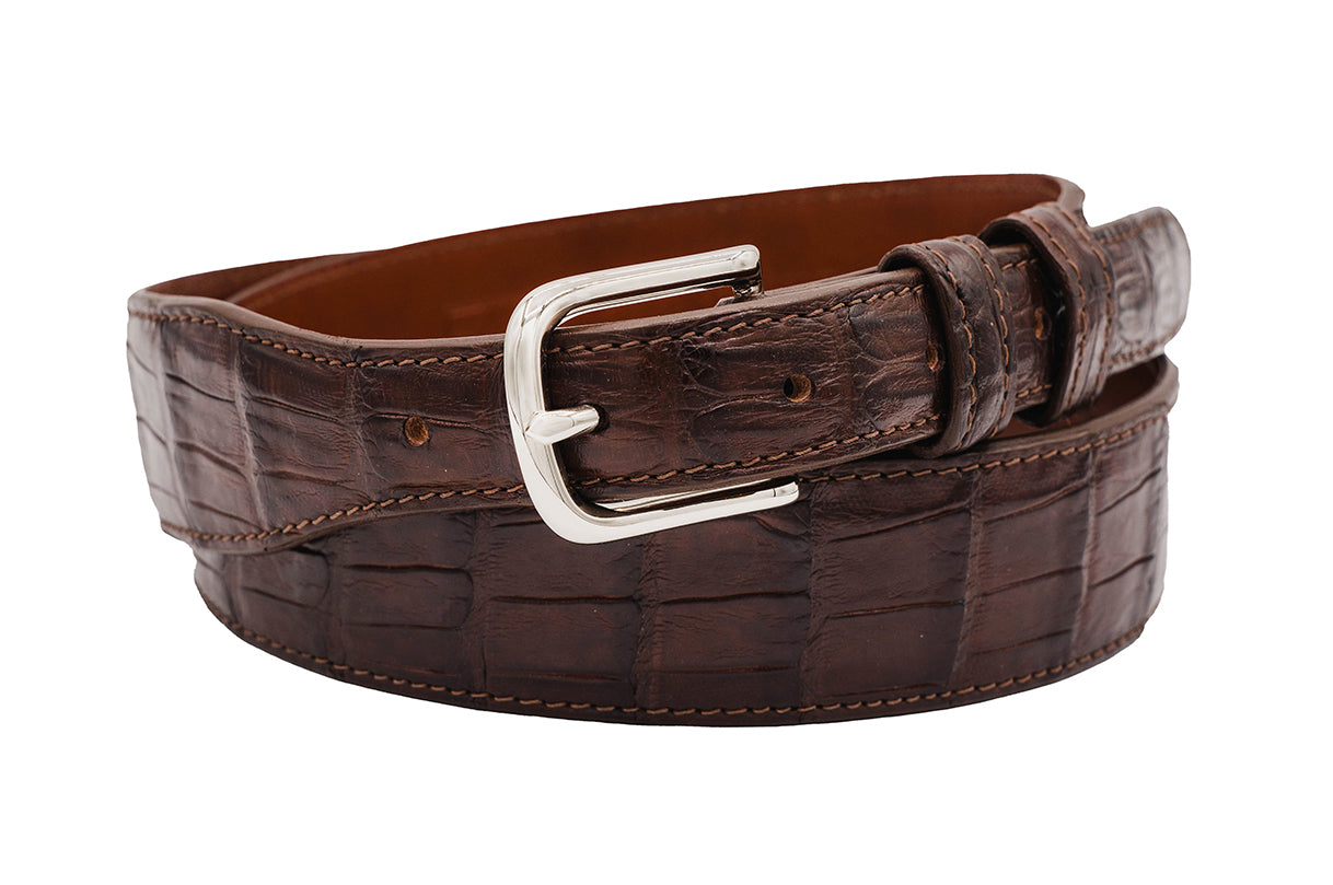 Brown Alligator Leather Tapered Belt