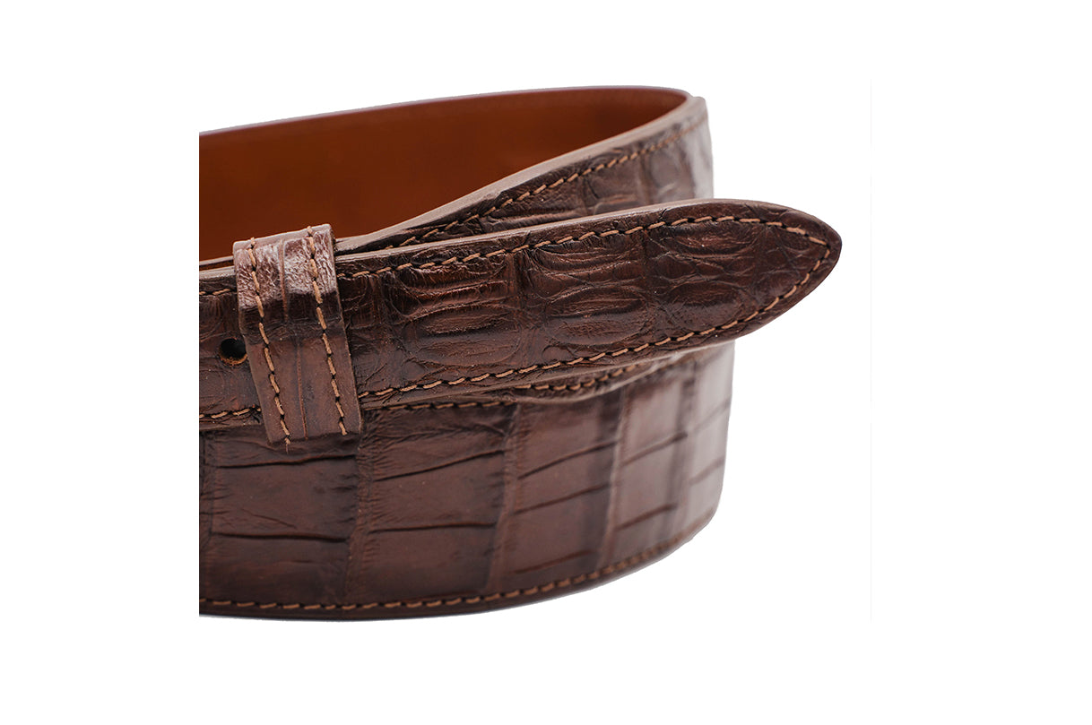 Brown Alligator Leather Tapered Belt