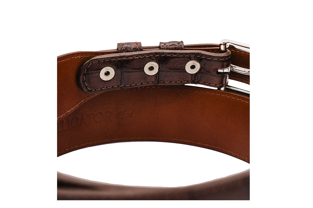 Brown Alligator Leather Tapered Belt