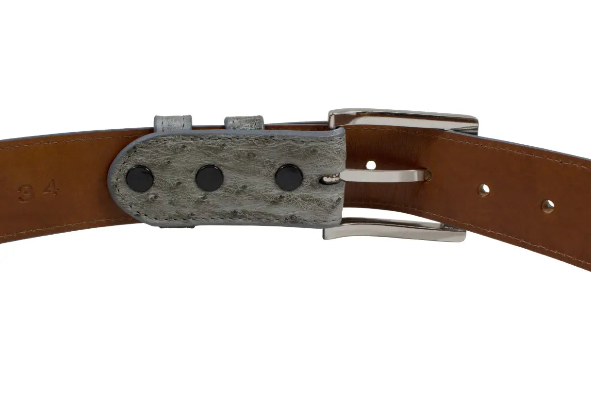 Gray Bruciato Full Quill Ostrich Leather Belt