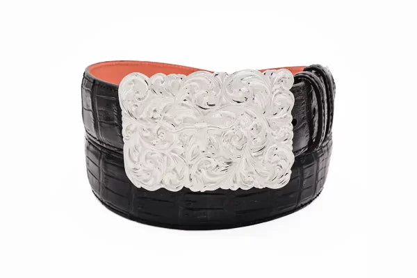 The Fields Hand Engraved Longhorn Solid Sterling Silver Trophy Belt Buckle