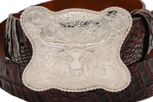 San Angelo Longhorn Scalloped Sterling Silver (.925) Trophy Belt Buckle