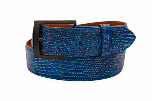 Mediterranean Blue Lizard Leather Belt