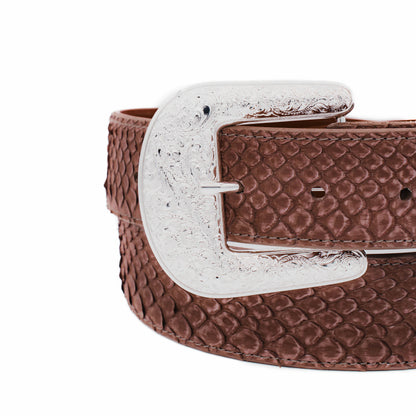 The "Taylor" Washed Brown Small Scale Python Leather Belt