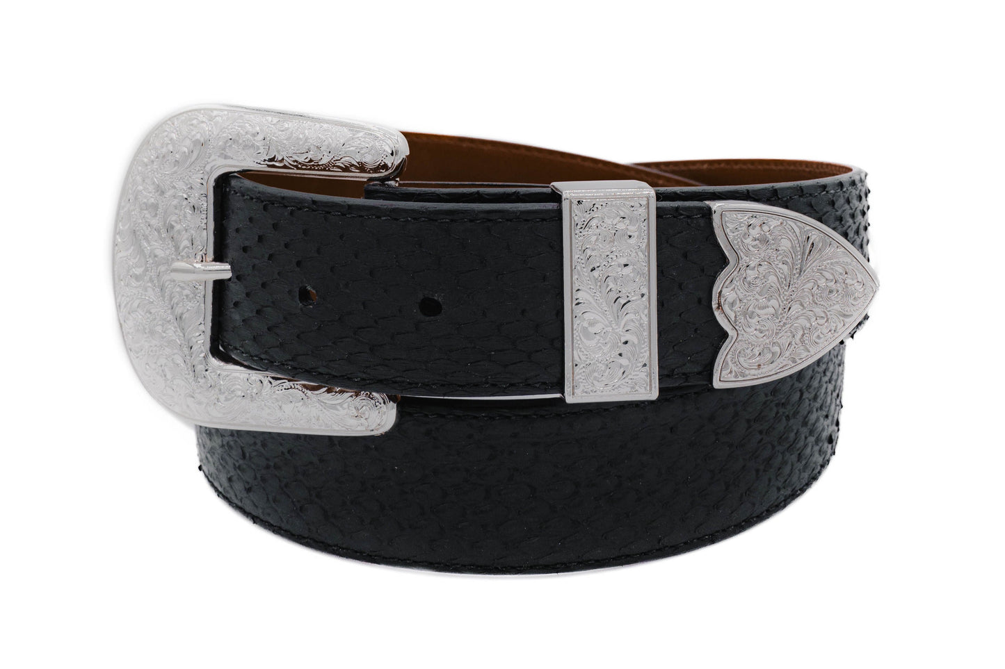 The "Taylor" Black Small Scale Python Leather Belt