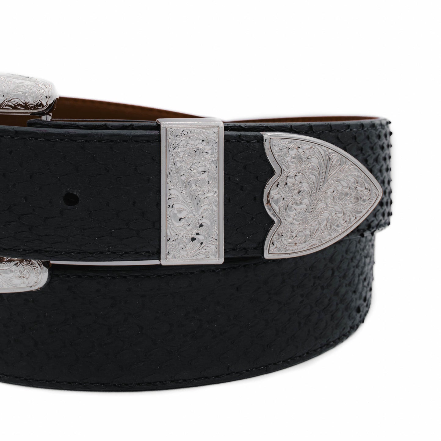 The "Taylor" Black Small Scale Python Leather Belt