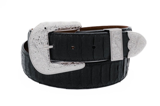 The "Taylor" Center Cut Black Python Leather Belt