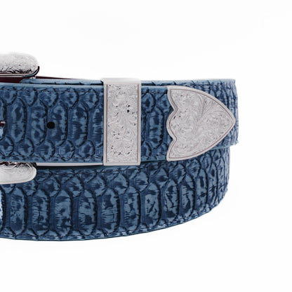 The "Taylor" Center Cut Washed Blue Python Leather Belt