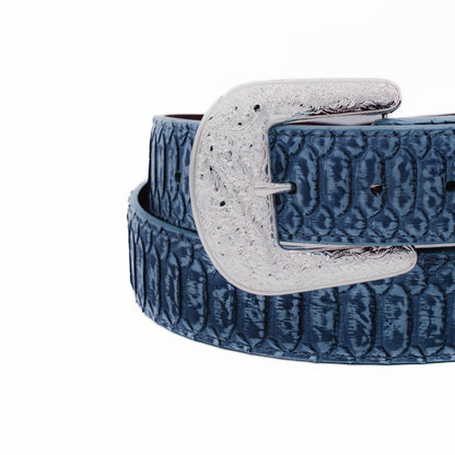 The "Taylor" Center Cut Washed Blue Python Leather Belt