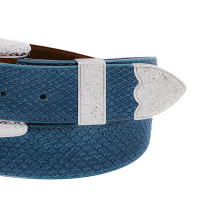 The "Taylor" Washed Blue Small Scale Python Leather Belt