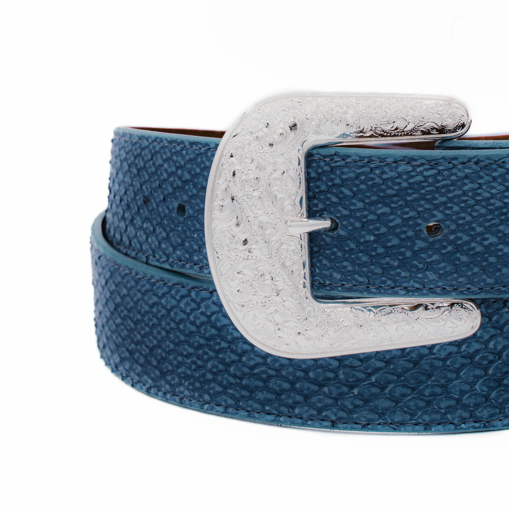 The "Taylor" Washed Blue Small Scale Python Leather Belt – Artifex ...