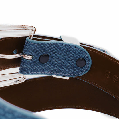 The "Taylor" Washed Blue Small Scale Python Leather Belt