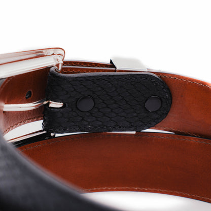 The "Taylor" Black Small Scale Python Leather Belt