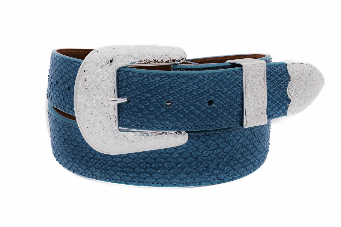 The "Taylor" Washed Blue Small Scale Python Leather Belt