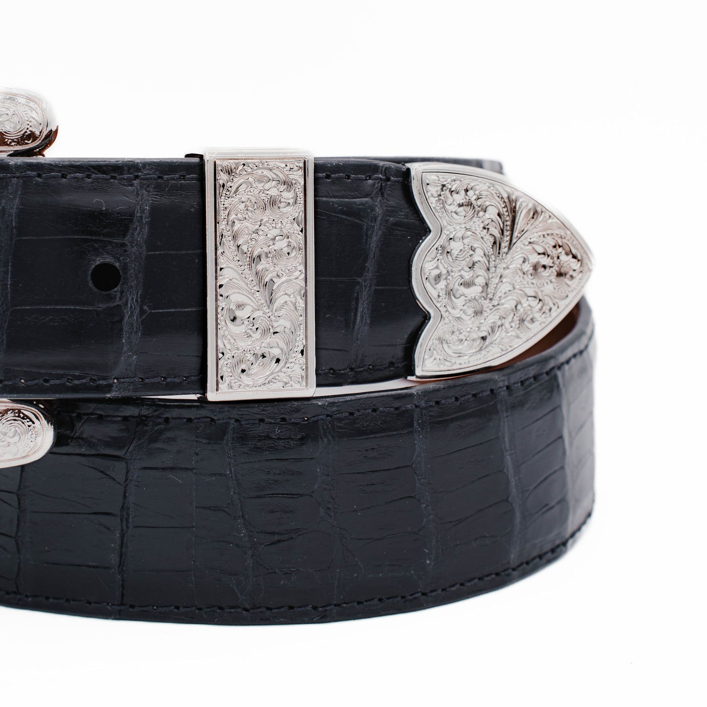 The "Taylor" Black Crocodile Belly Leather Belt