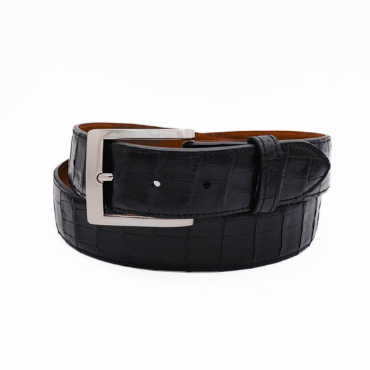 Black Caiman Crocodile Leather Belt