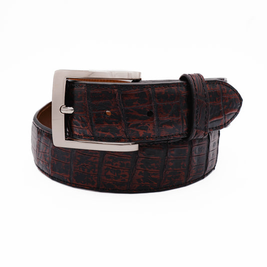 Black Cherry Caiman Crocodile Leather Belt