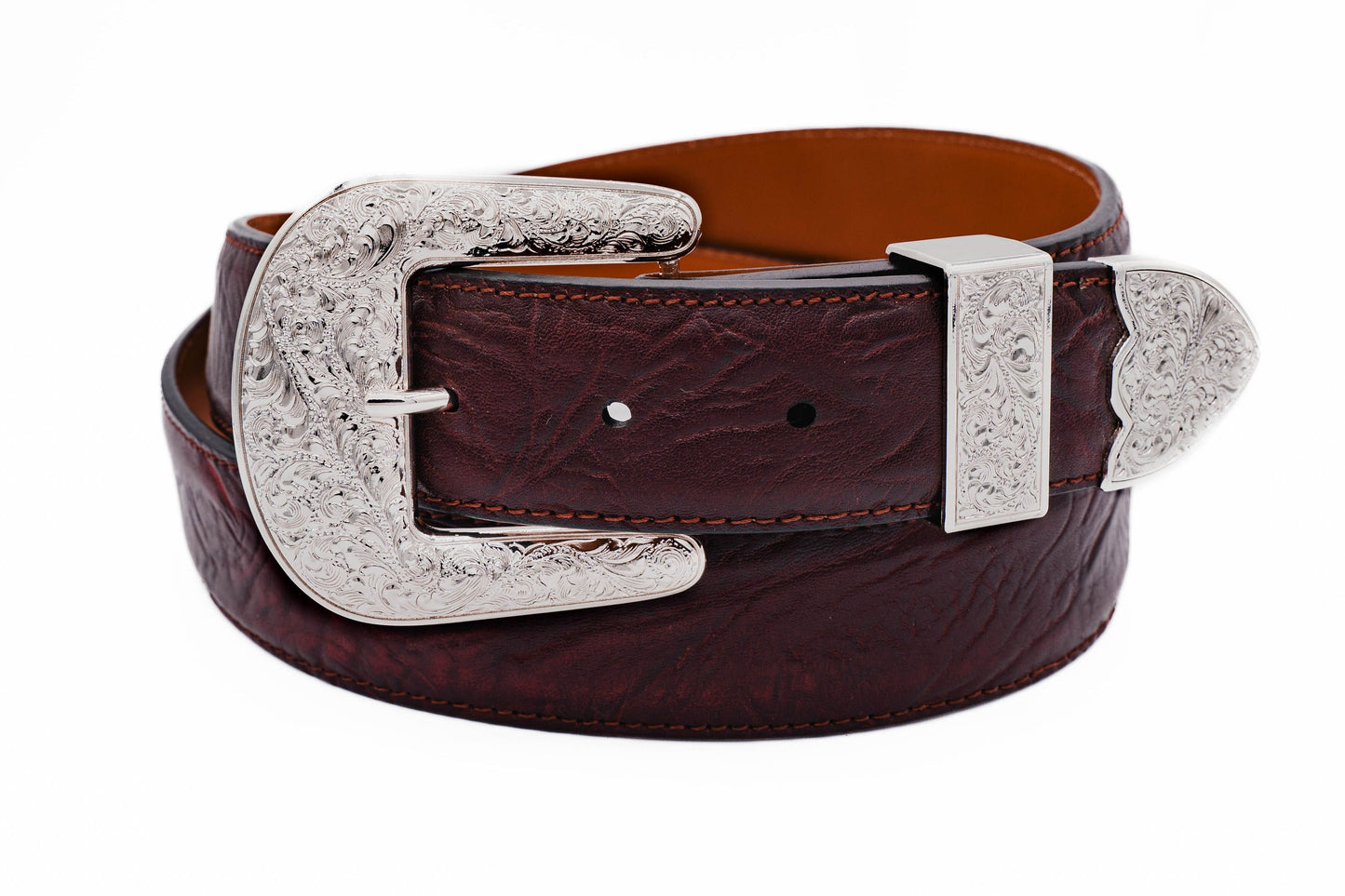 The "Taylor" Black Cherry Bull shoulder Leather Belt