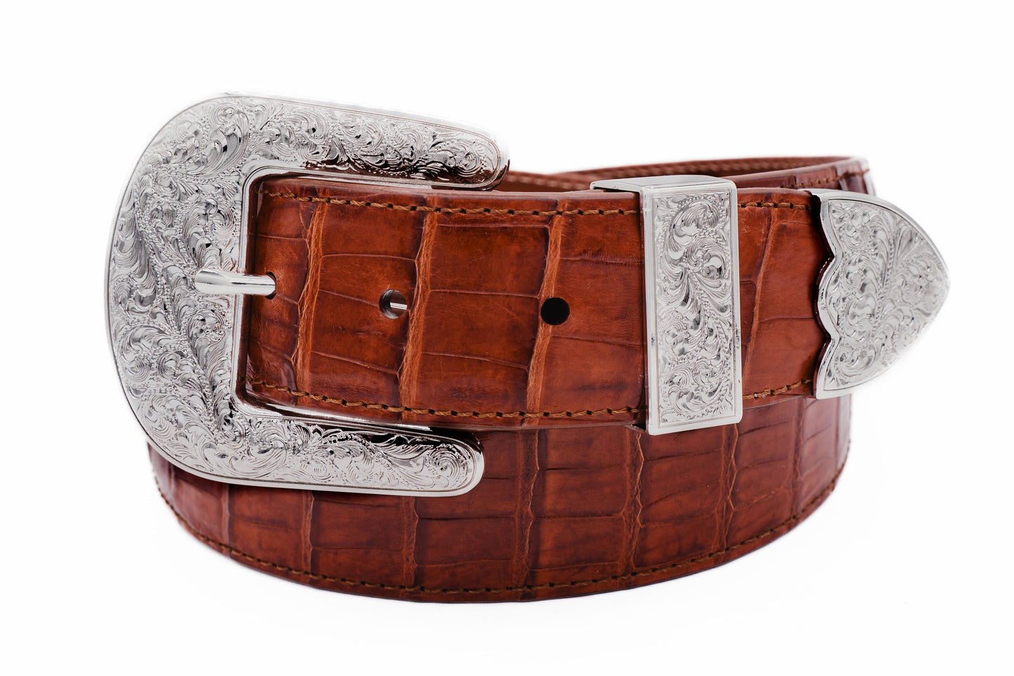 The "Taylor" Cognac Crocodile Belly Leather Belt