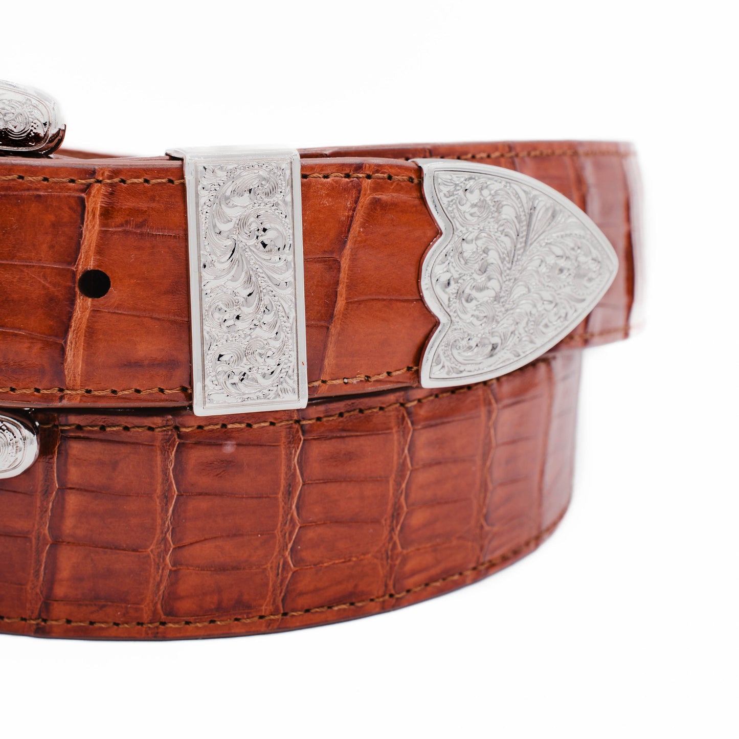 The "Taylor" Cognac Crocodile Belly Leather Belt