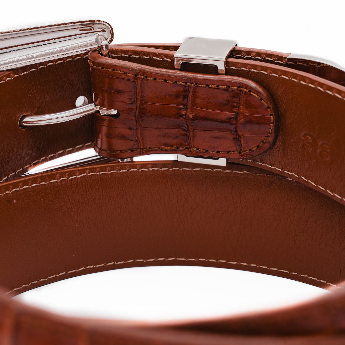 The "Taylor" Cognac Crocodile Belly Leather Belt