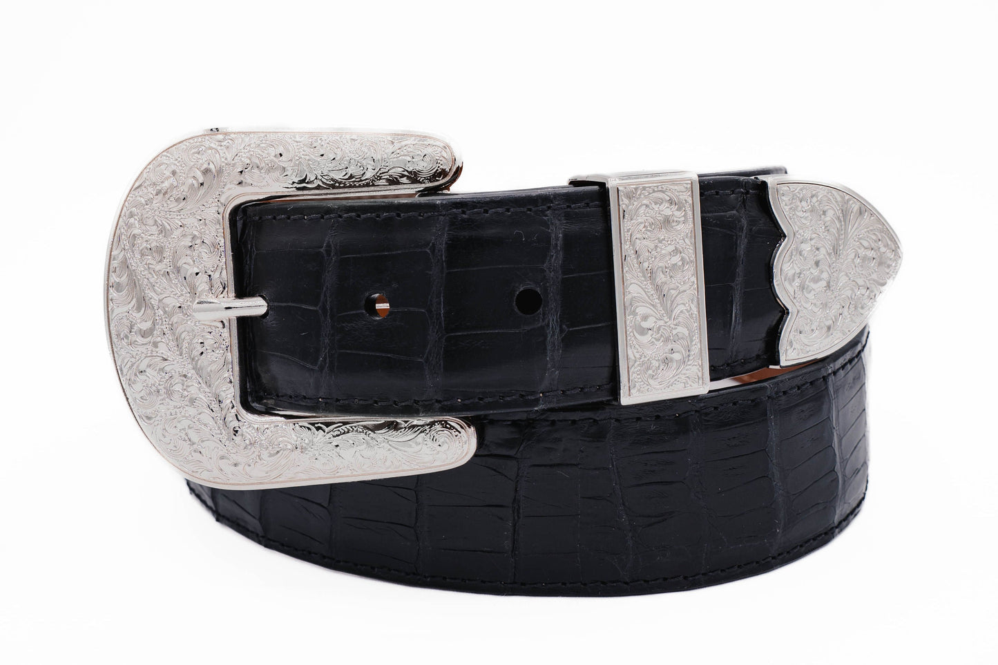 The "Taylor" Black Crocodile Belly Leather Belt