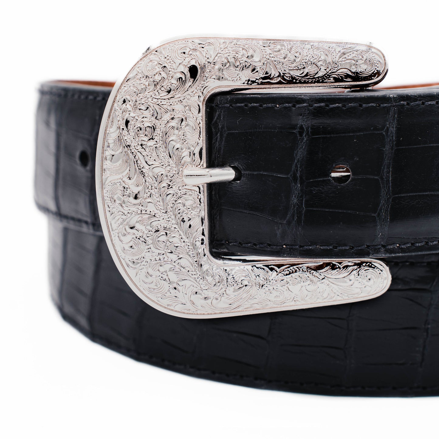 The "Taylor" Black Crocodile Belly Leather Belt