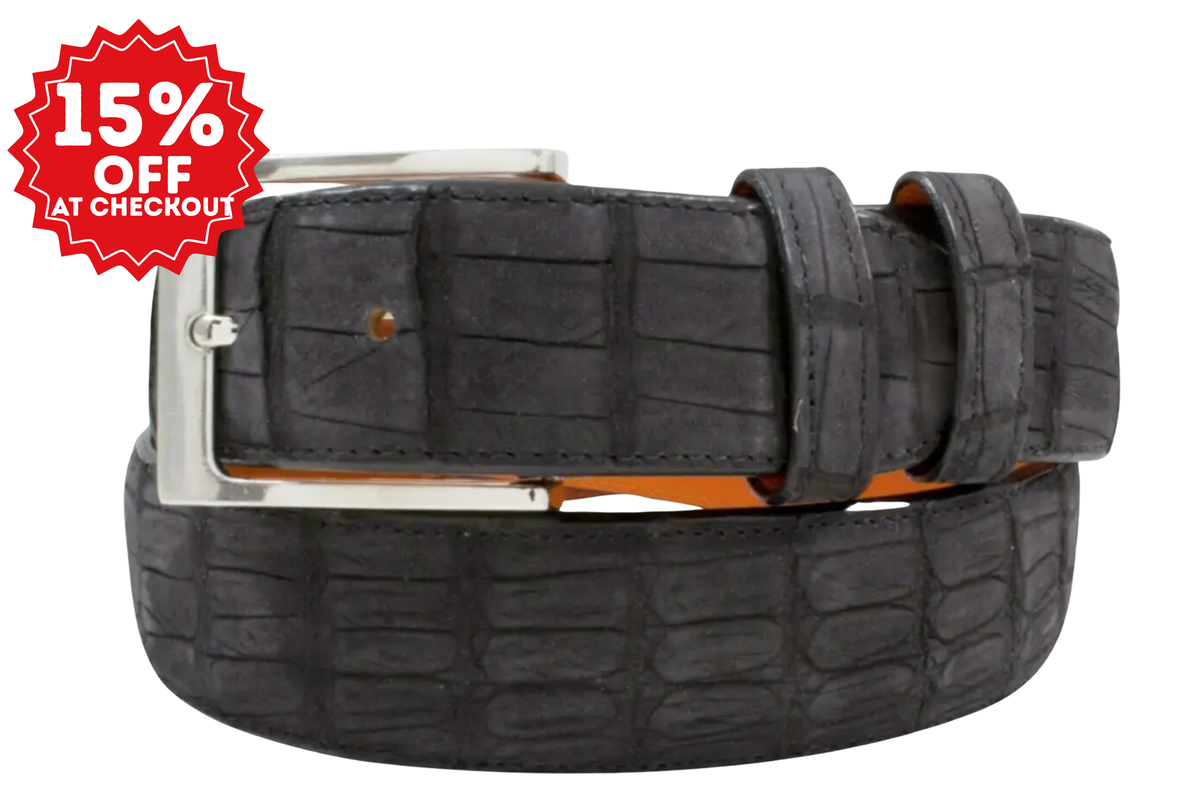 Genuine AAA ULTRA Black Suede Alligator Leather Belt