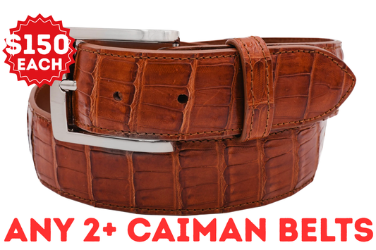 Cognac Caiman Crocodile Leather Belt