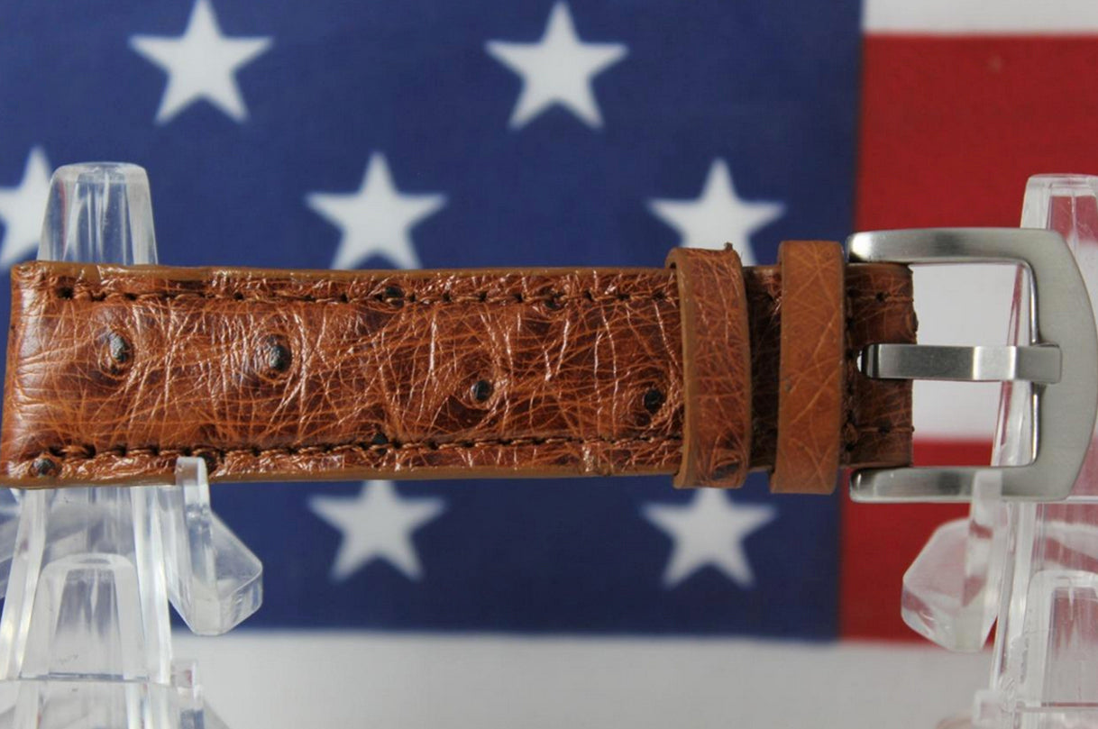 Cognac Full Quill Ostrich Leather Watch Strap