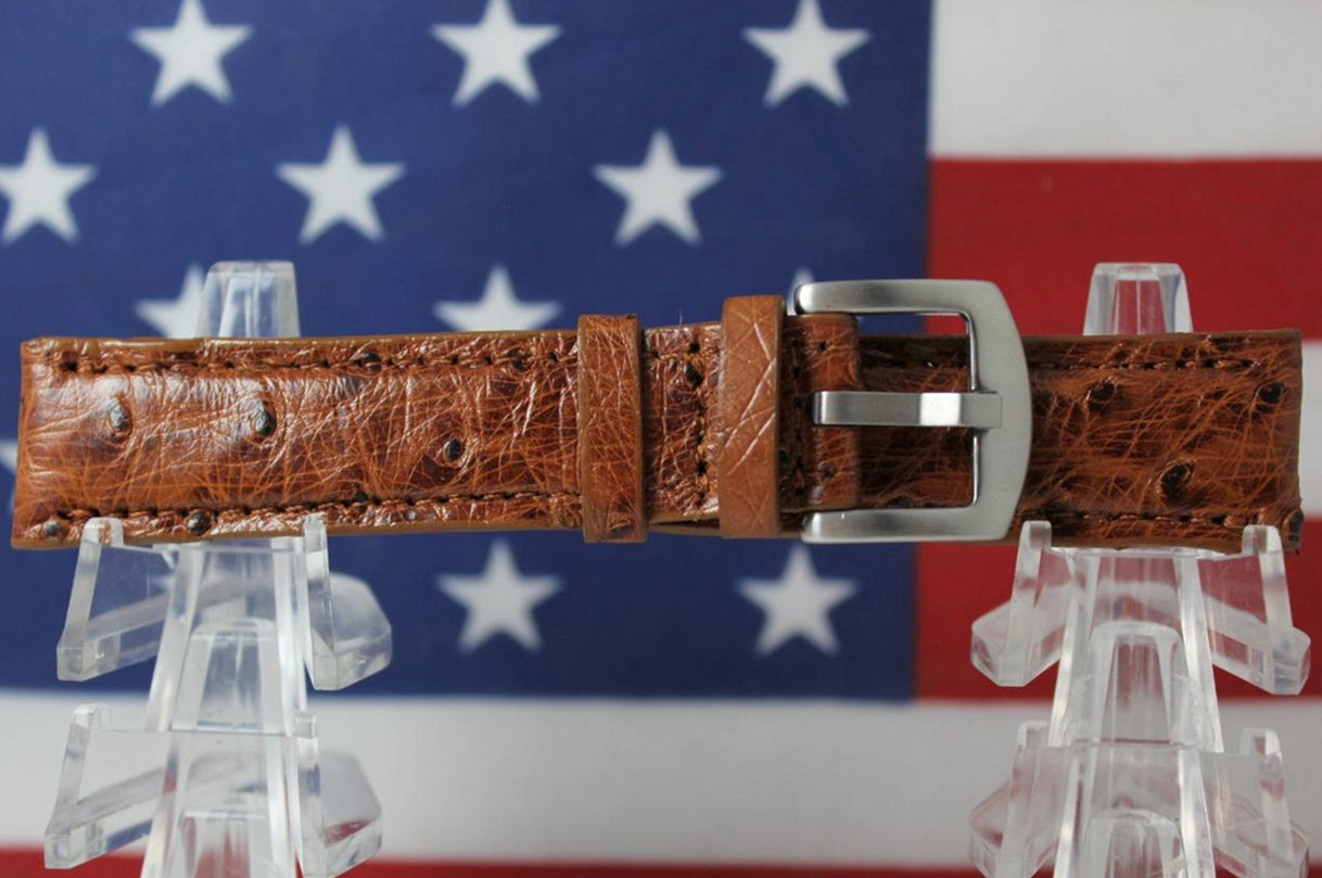 Cognac Full Quill Ostrich Leather Watch Strap