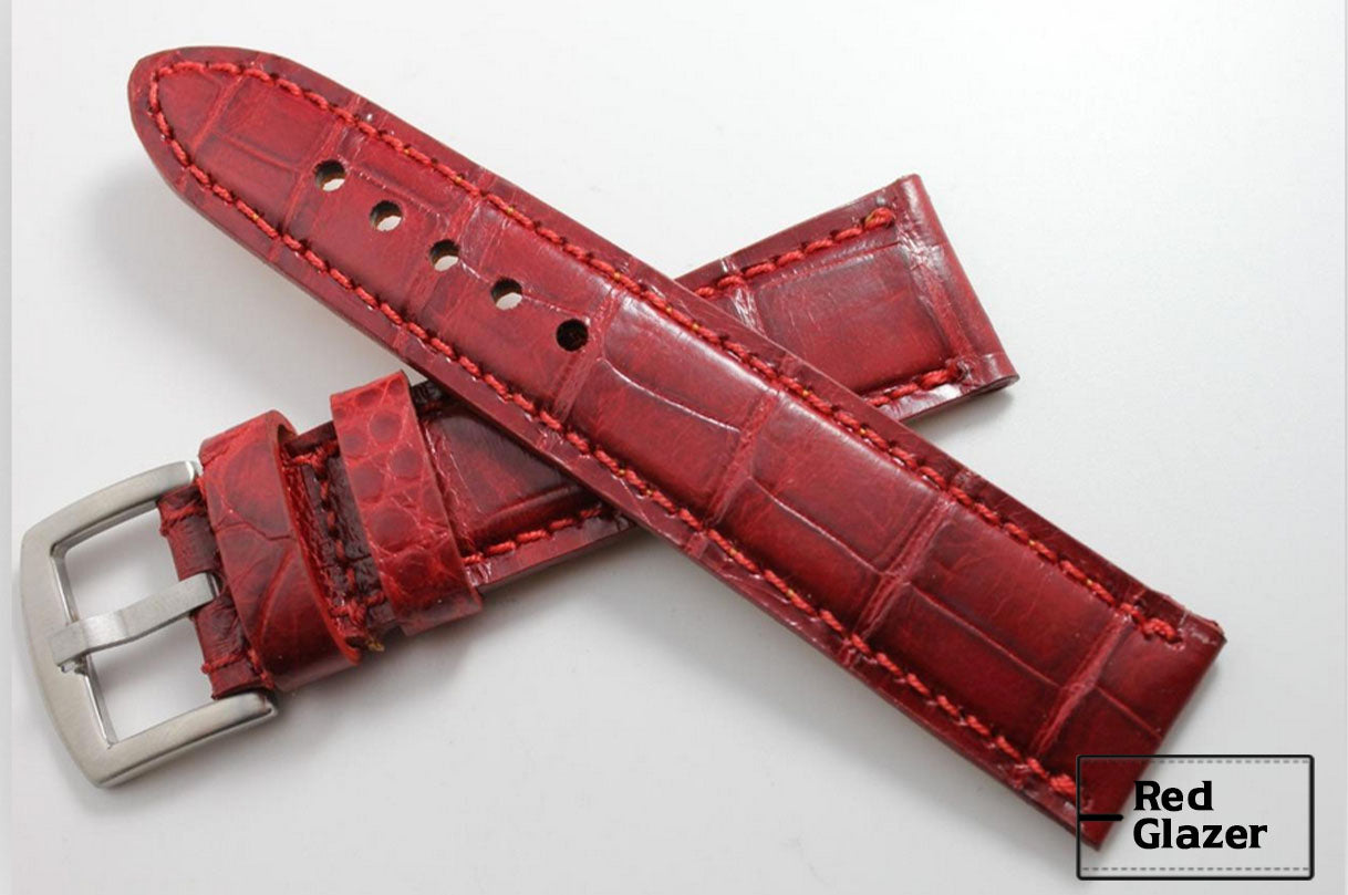 Handmade Red Glazer Alligator Leather Watch Strap