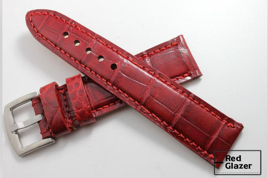 Handmade Red Glazer Alligator Leather Watch Strap