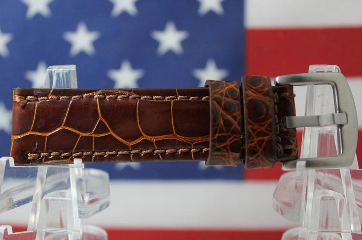 Handmade Peanut Brown Alligator Leather Watch Strap