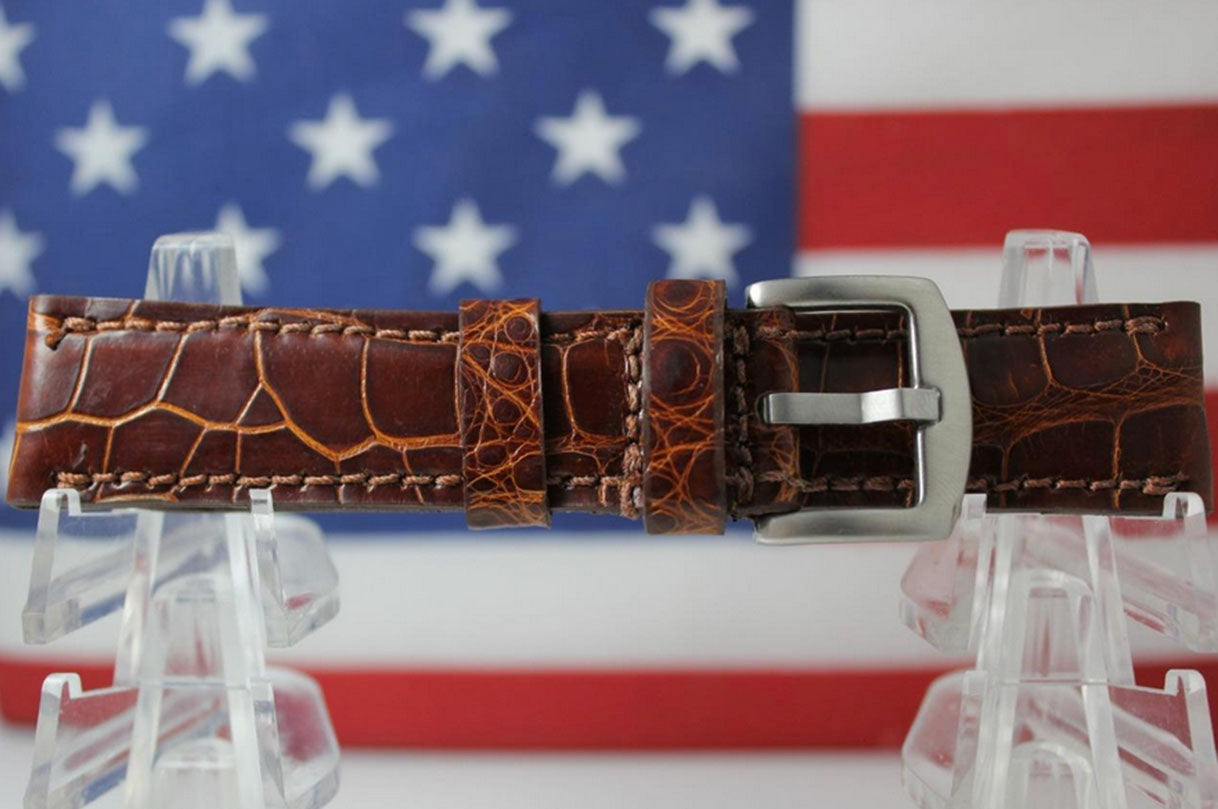 Handmade Peanut Brown Alligator Leather Watch Strap