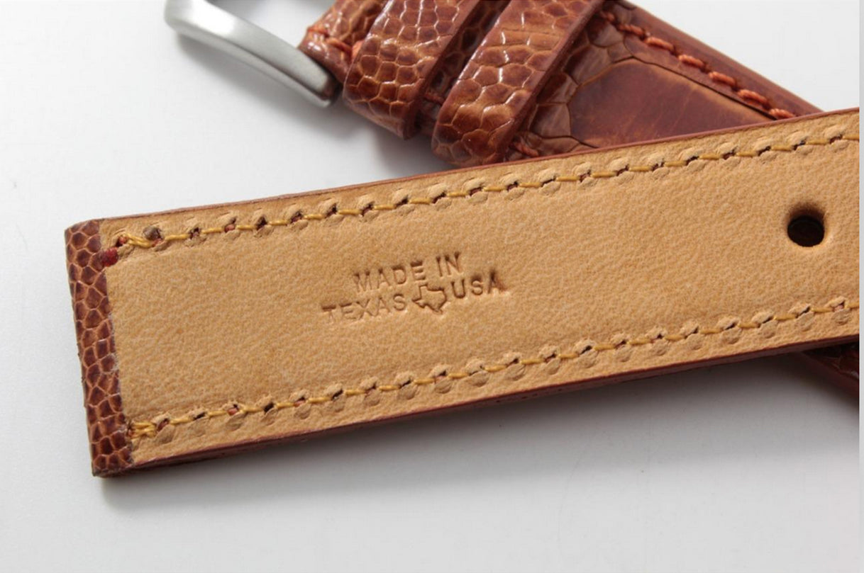 Genuine Cognac Ostrich Leg Leather Watch Strap