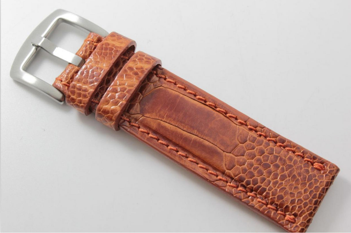 Genuine Cognac Ostrich Leg Leather Watch Strap