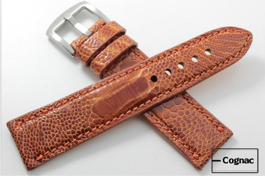 Genuine Cognac Ostrich Leg Leather Watch Strap