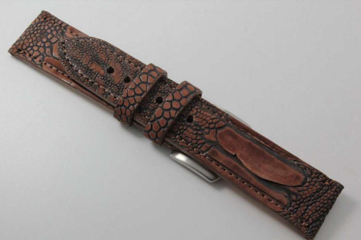 Washed Copper Ostrich Leg Leather Watch Strap