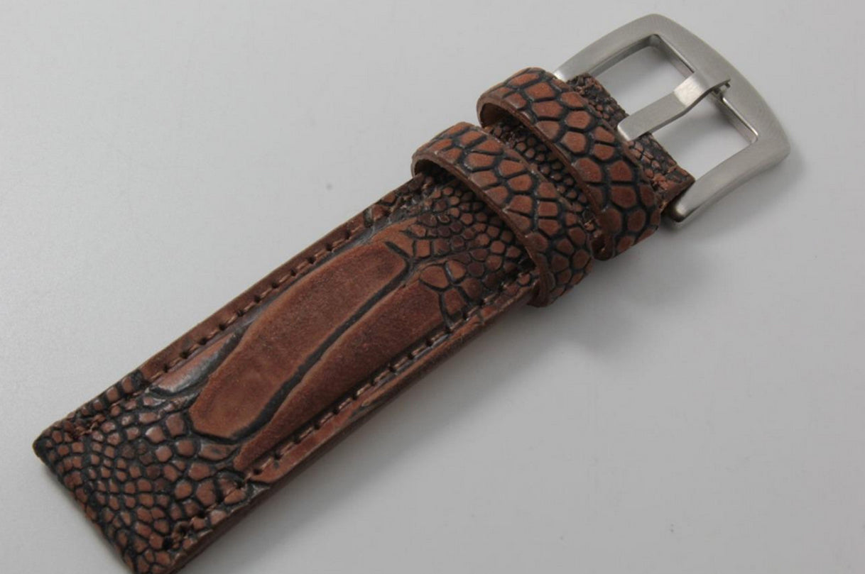 Washed Copper Ostrich Leg Leather Watch Strap