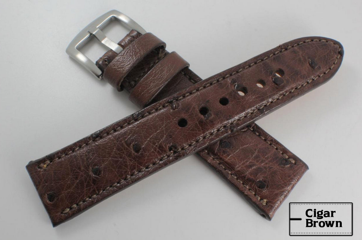 Cigar Brown Full Quill Ostrich Leather Watch Strap