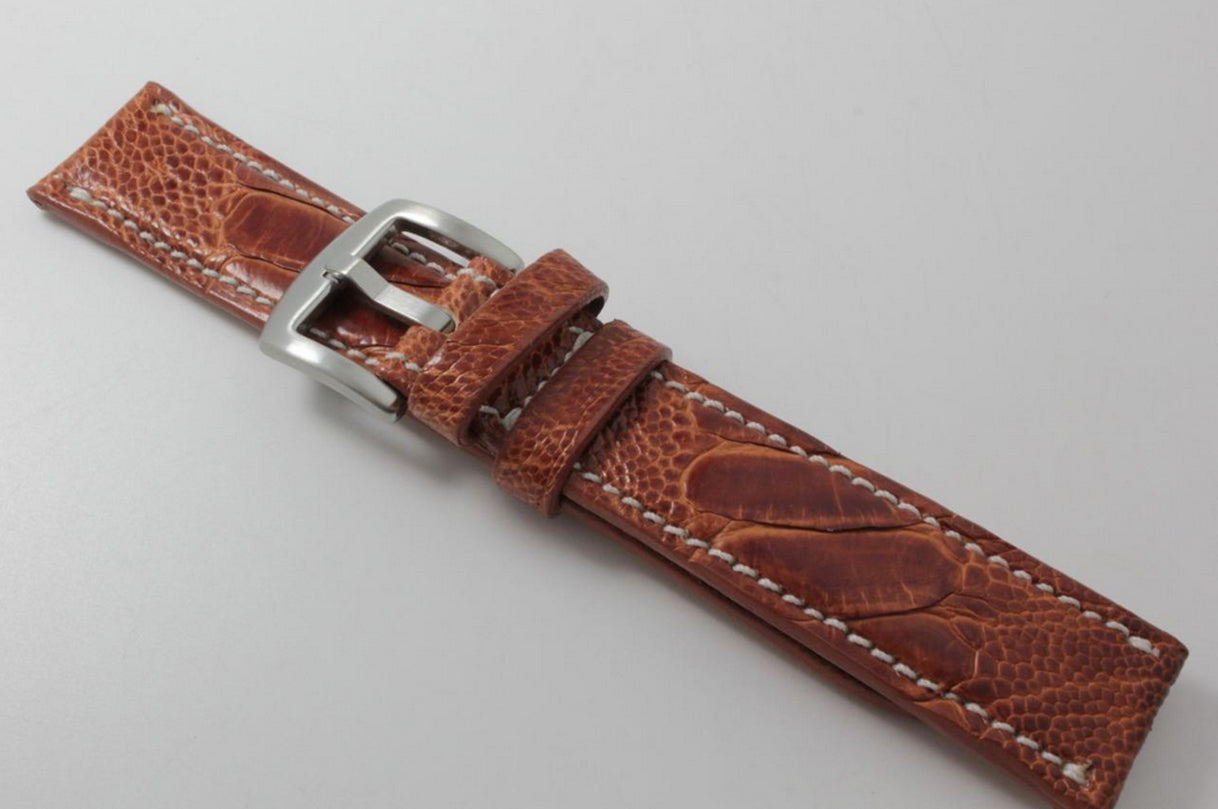 Cognac Ostrich Leg Leather Watch Strap